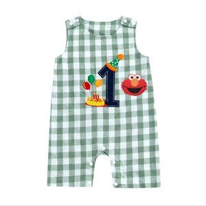 Sesame Street Romper First Birthday Elmo Outfit Cookie Monster Clothes Shortall
